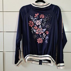 Silky Zip Up Floral Bomber Jacket